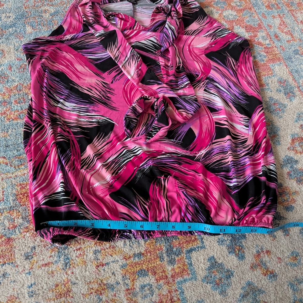CAROLE LITTLE Women's Medium Pink Purple Pattern Sleeveless Tie Neck Top 73 - Picture 8 of 8